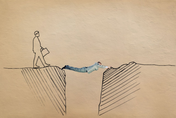 Ein gezeichneter Mann der über einen Abhang läuft