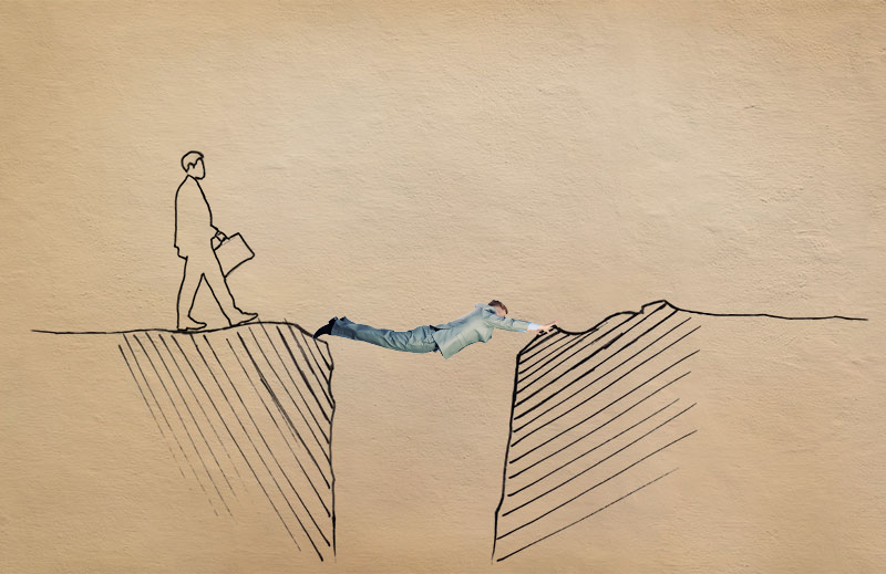 Ein gezeichneter Mann der über einen Abhang läuft