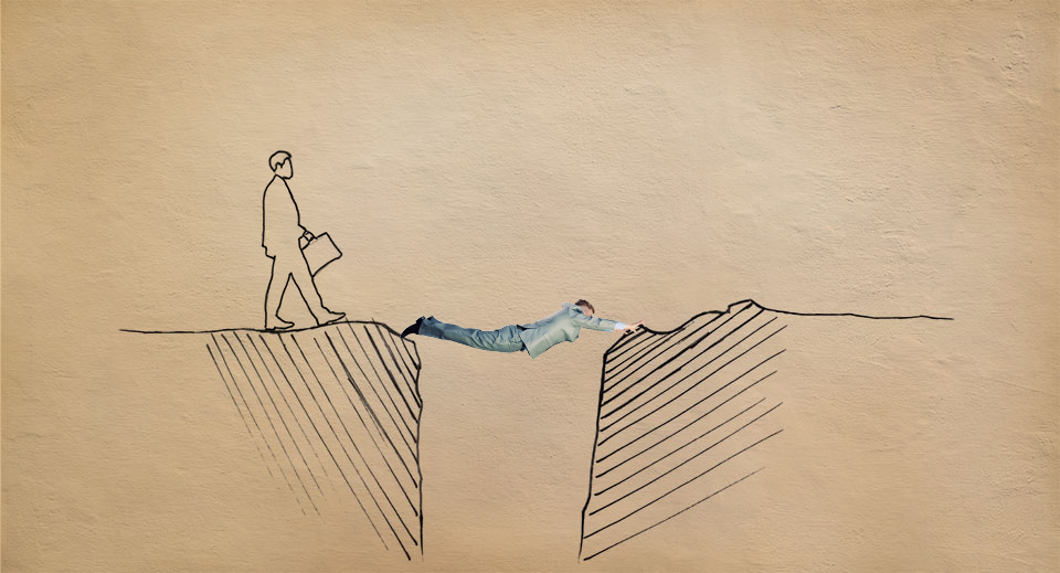 Ein gezeichneter Mann der über einen Abhang läuft