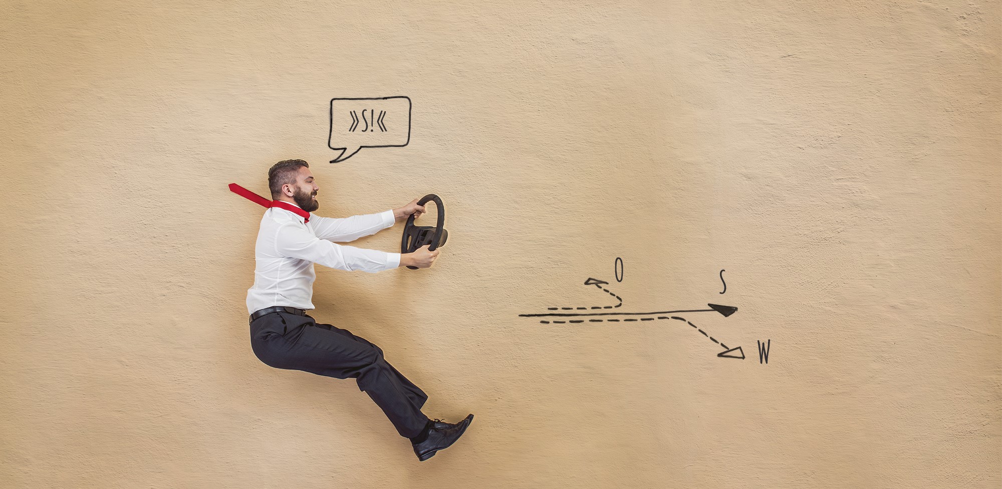 Ein Mann mit einem Lenkrad in der Hand