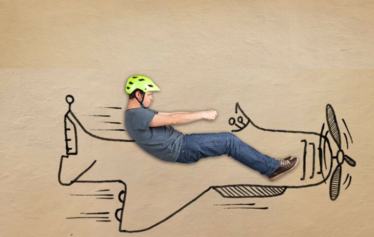 Ein mann sitzt in einem gezeichnetem Flugzeug