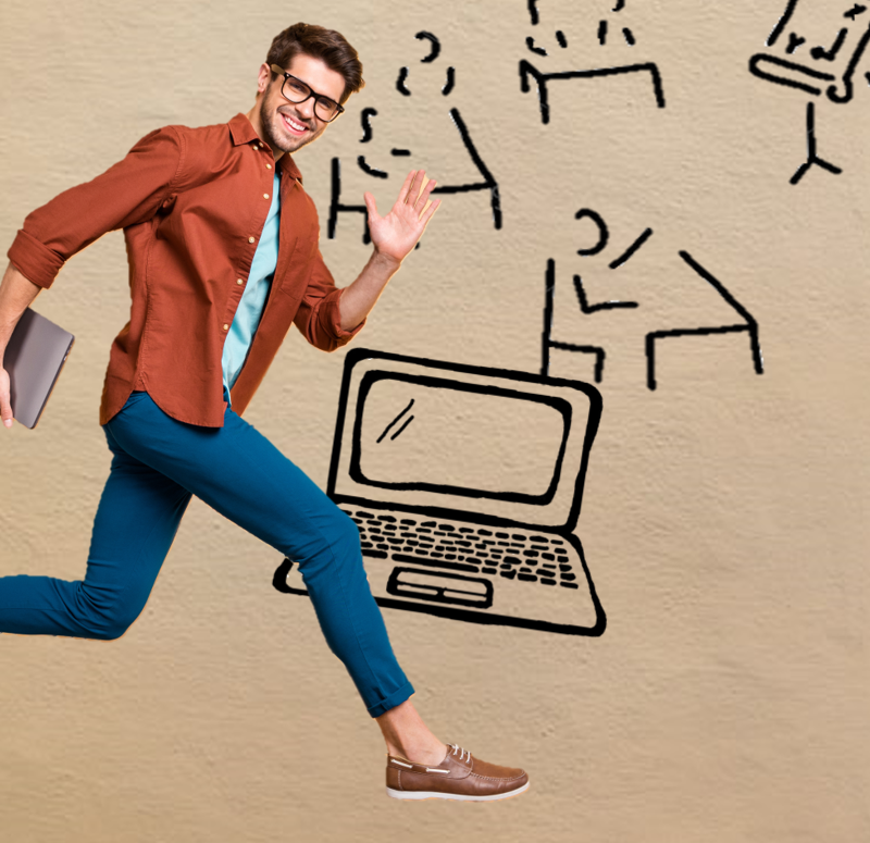 Das Bild eines Menschen der dem Betrachter zuwinkt