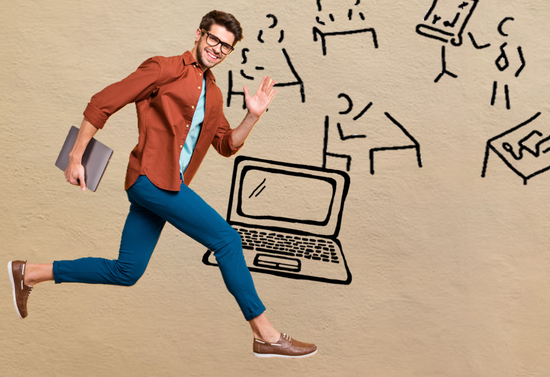 Das Bild eines Menschen der dem Betrachter zuwinkt