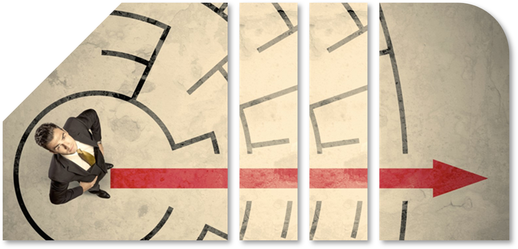 Ein Bild eines Mannes der in einem Labyrinth steht und nach oben schaut